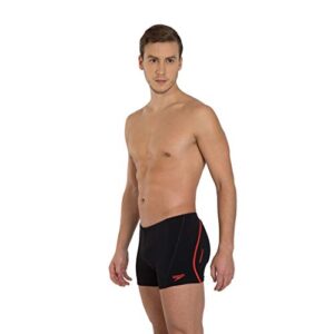 Speedo Men's Endurance+ Polyester Solid Square Leg Swimsuit for Men (Black/Lava Red, 38)