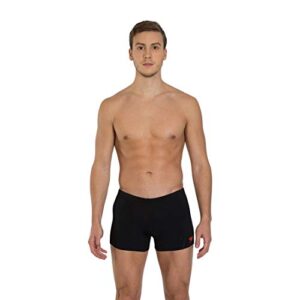 Speedo Men's Endurance+ Polyester Solid Square Leg Swimsuit for Men (Black/Lava Red, 38)