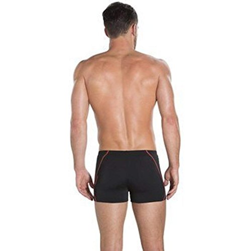 Speedo Men's Endurance+ Polyester Solid Square Leg Swimsuit for Men (Black/Lava Red, 38)