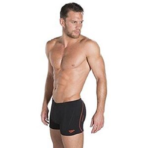 Speedo Men's Endurance+ Polyester Solid Square Leg Swimsuit for Men (Black/Lava Red, 38)