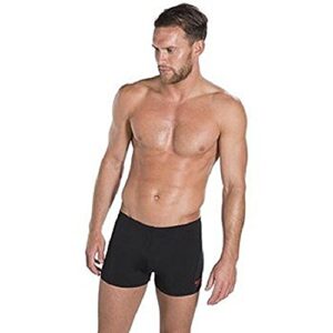 Speedo Men's Endurance+ Polyester Solid Square Leg Swimsuit for Men (Black/Lava Red, 38)