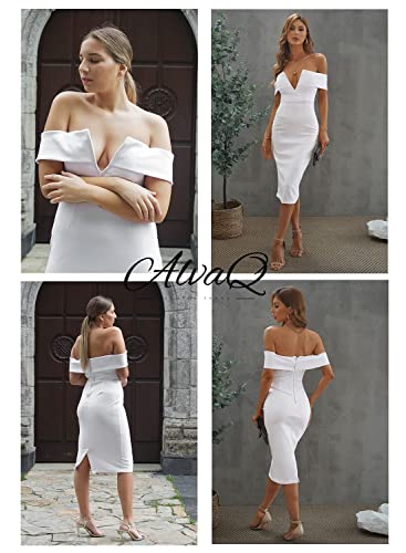 AlvaQ Women Off The Shoulder Evening Bodycon Club Midi Dress XX-Large White