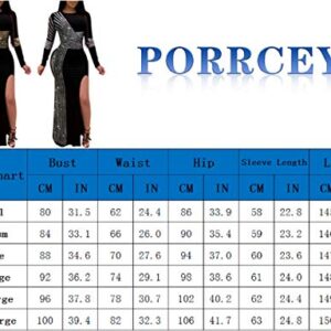 PORRCEY Hot Drilling Craft Sexy Long Sleeve Dress Sexy Dress Party Club Evening Dress (8882,Gold,XL)