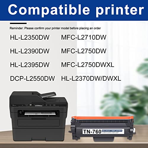 TN760 High Yield Toner Cartridge Replacement for Brother TN-760 MFC-L2750DW DCP-L2550DW HL-L2325DW L2350DW Printer Toner, TN7602PK Ink