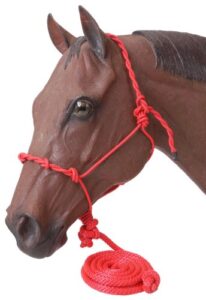 tough 1 poly rope halter with knots and lead, red