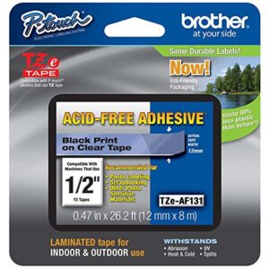 2/pack genuine brother 1/2″ (12mm) black on clear acid free adhesive tze p-touch tape for brother pt-1880, pt1880 label maker