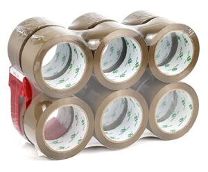 bomei pack brown packing tape refills, heavy duty 12rolls with 1 dispenser for packaging, shipping and moving, 2.4mil 1.88 inch x 60 yard