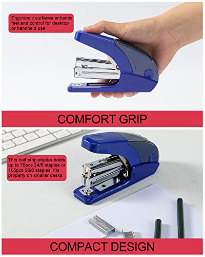 PAPERPAL Effortless Standard Stapler Set, 20 Sheet Capacity, Half Strip, Built-in Staples Storage, Holds 1/4" Staples, Includes 1000 Staples and A Staple Remover, Office, School & Daily Use, Dark Blue