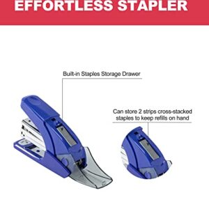 PAPERPAL Effortless Standard Stapler Set, 20 Sheet Capacity, Half Strip, Built-in Staples Storage, Holds 1/4" Staples, Includes 1000 Staples and A Staple Remover, Office, School & Daily Use, Dark Blue