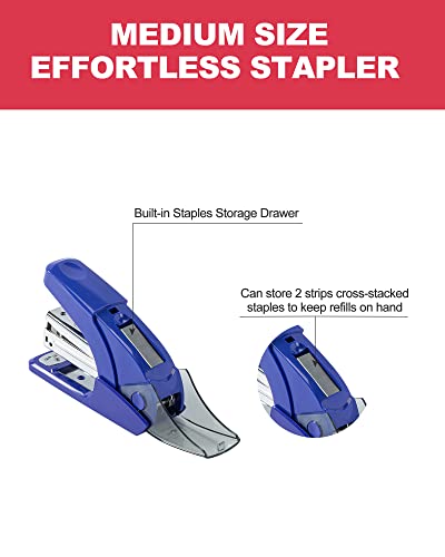 PAPERPAL Effortless Standard Stapler Set, 20 Sheet Capacity, Half Strip, Built-in Staples Storage, Holds 1/4" Staples, Includes 1000 Staples and A Staple Remover, Office, School & Daily Use, Dark Blue