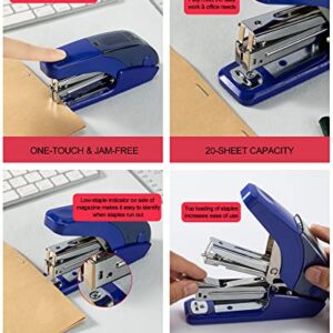 PAPERPAL Effortless Standard Stapler Set, 20 Sheet Capacity, Half Strip, Built-in Staples Storage, Holds 1/4" Staples, Includes 1000 Staples and A Staple Remover, Office, School & Daily Use, Dark Blue