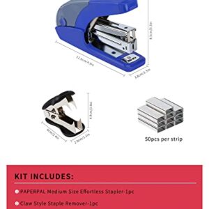 PAPERPAL Effortless Standard Stapler Set, 20 Sheet Capacity, Half Strip, Built-in Staples Storage, Holds 1/4" Staples, Includes 1000 Staples and A Staple Remover, Office, School & Daily Use, Dark Blue