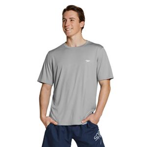 speedo men’s uv swim shirt basic easy short sleeve regular fit,monument,x-large