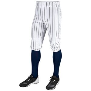 champro boys triple crown knicker style baseball pants with knit-in pinstripes and reinforced sliding areas, white,navy, medium