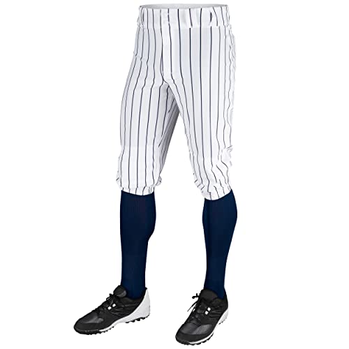 CHAMPRO boys Triple Crown Knicker Style Baseball Pants with Knit-in Pinstripes and Reinforced Sliding Areas, White,navy, Medium