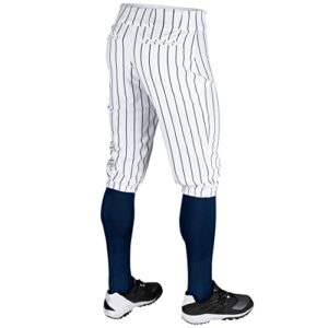 CHAMPRO boys Triple Crown Knicker Style Baseball Pants with Knit-in Pinstripes and Reinforced Sliding Areas, White,navy, Medium