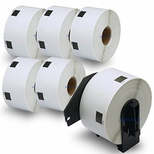 BETCKEY - Compatible White Food Labels Replacement for Brother DK-1220 (1-1/2" x 1-8/9"), Use with Brother QL Label Printers [6 Rolls/3720 Labels + 1 Reusable Holder Frame]