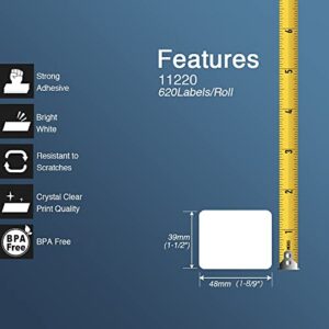 BETCKEY - Compatible White Food Labels Replacement for Brother DK-1220 (1-1/2" x 1-8/9"), Use with Brother QL Label Printers [6 Rolls/3720 Labels + 1 Reusable Holder Frame]