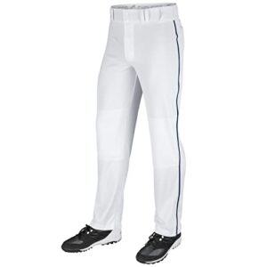 CHAMPRO Men's Standard Triple Crown Open Bottom Adult Baseball Pants, White, Navy Pipe, Medium