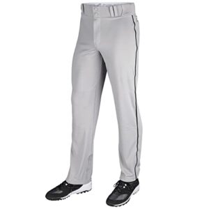 champro mens triple crown open bottom piped adult baseball uniform pants, grey, black piping, small us