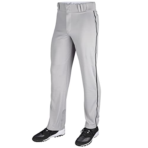 CHAMPRO mens Triple Crown Open Bottom Piped Adult Baseball Uniform Pants, Grey, Black Piping, Small US