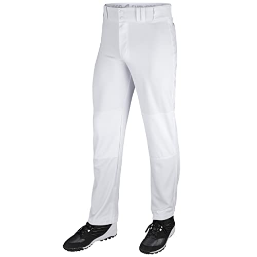 CHAMPRO Triple Crown OB Open-Bottom Loose-Fit Baseball Pant in Solid Color with Adjustable Inseam and Reinforced Sliding Areas, White, Adult Medium