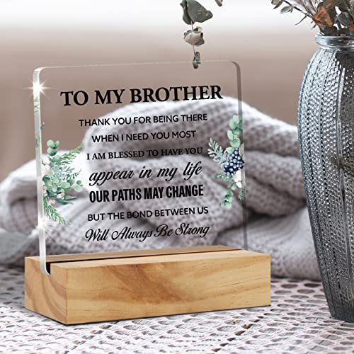 Brother Gift Best Brother Gifts From Sister Brother, to My Brother Thank You Desk Decor Acrylic Desk Plaque Sign with Wood Stand Home Office Desk Sign Keepsake