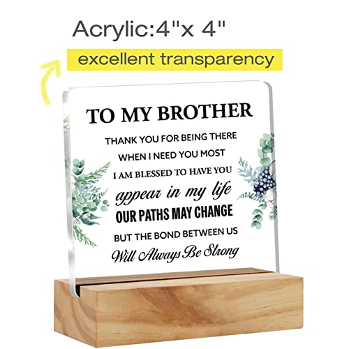 Brother Gift Best Brother Gifts From Sister Brother, to My Brother Thank You Desk Decor Acrylic Desk Plaque Sign with Wood Stand Home Office Desk Sign Keepsake