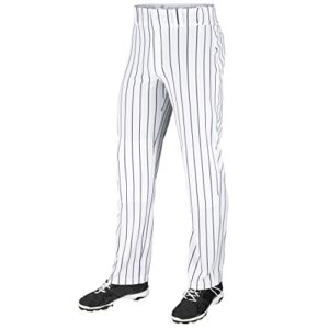 CHAMPRO Men's Triple Crown OB Open-Bottom Loose-Fit Baseball Pant with Knit-in Pinstripes, White, Navy, Small