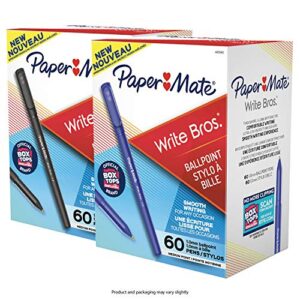 paper mate write bros ballpoint pens, medium point (1.0mm), 60 black pens & 60 blue pens, total of 120 (packaging and product may vary slightly)