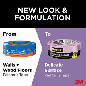 Scotch Delicate Surface Painter's Tape, Purple, Masking Tape Protects Delicate Surfaces and Removes Easily, Multi-Surface Painting Tape for Indoor Use, 1.41 Inches x 60 Yards, 4 Rolls