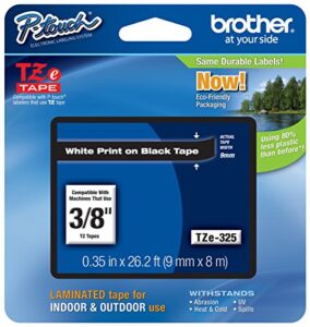 genuine brother 3/8″ (9mm) white on black tze p-touch tape for brother pt-1280, pt1280 label maker