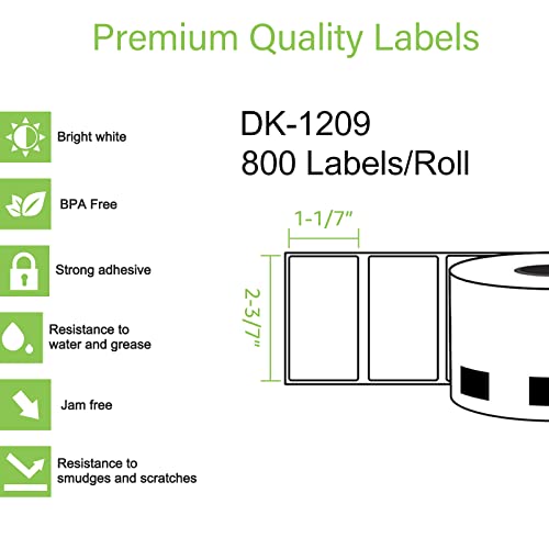 GREENCYCLE 20 Pack Compatible for Brother DK-1209 Standard Address Paper Label Roll with Cartridge 1-1/7" x 2-3/7" (29mm x 62mm) White Labels Used in QL-560 QL-570 Ptouch Label Printers