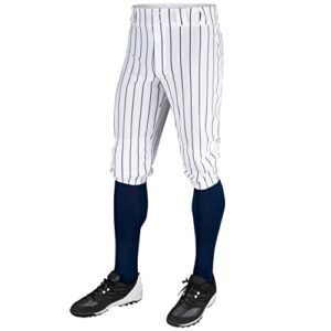 champro triple crown knicker style baseball pants with knit-in pinstripes and reinforced sliding areas, white,navy, x-large