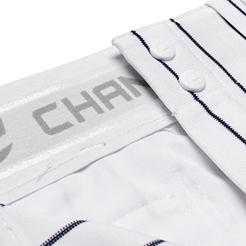 CHAMPRO Youth Triple Crown OB Open-Bottom Loose-Fit Baseball Pant with Knit-in Pinstripes, Adjustable Inseam, and Reinforced Sliding Areas , White,navy, X-Large