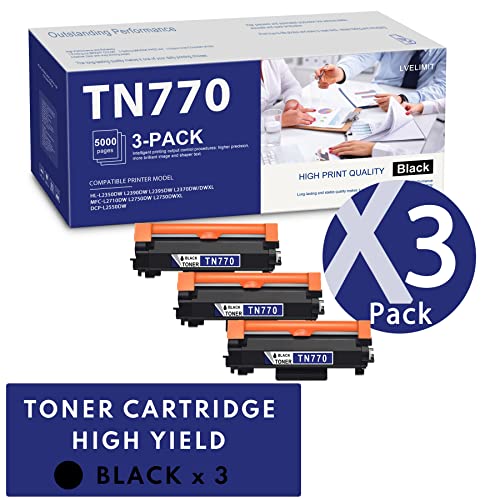 LVELIMIT TN770 TN-770 TN 770 Compatible 3 Pack TN770 Black Toner Cartridge Replacement for Brother TN-770 HL-L2395DW L2390DW L2370DW/DWXL MFC-L2710DW L2750DW DCP-L2550DW Printer Toner Cartridge