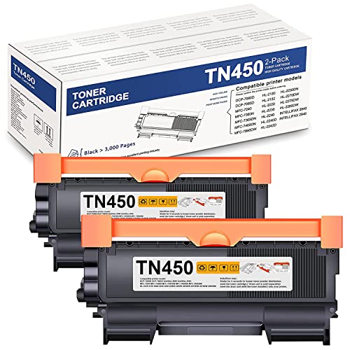 TonerPlusUSA Compatible TN450 High Yield Toner Cartridge Replacement for Brother TN450 TN420 TN-450 Toner Cartridge Used for Brother HL-2230 2240d 2270dw MFC-7360n 7065dn 7860dw (Black, 2-Pack)