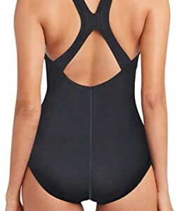 Speedo Womens Ultraback One Piece Swimsuit (Speedo Black Rib, Large)