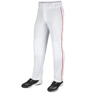 champro boys’ triple crown open bottom youth baseball pants, white, scarlet pipe, medium