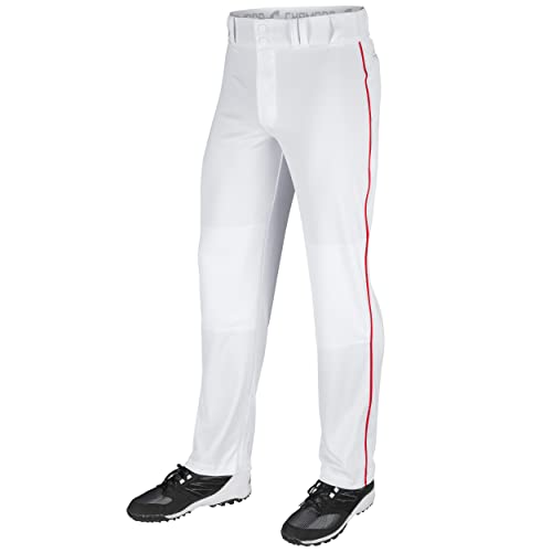 CHAMPRO Boys' Triple Crown Open Bottom Youth Baseball Pants, White, Scarlet Pipe, Medium