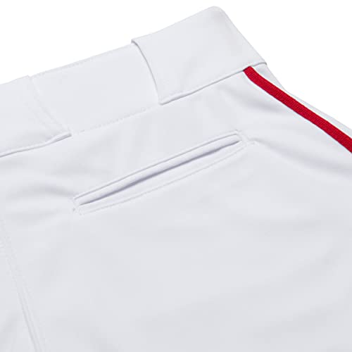 CHAMPRO Boys' Triple Crown Open Bottom Youth Baseball Pants, White, Scarlet Pipe, Medium