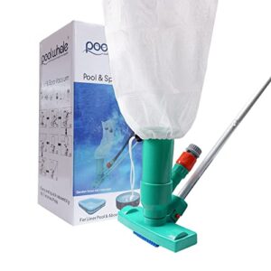poolwhale portable pool vacuum jet underwater cleaner w/brush,bag,6 section pole of 56.5″(no garden hose included),for above ground pool,spas,ponds & fountains