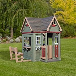 Backyard Discovery Victorian Inn All Cedar Outdoor Wooden Playhouse, Perfect for Small Yards, English Garden Bench, Awning Front Porch, Front Door, Flower Pots, Designed for Ages 2 to 10 yrs Old