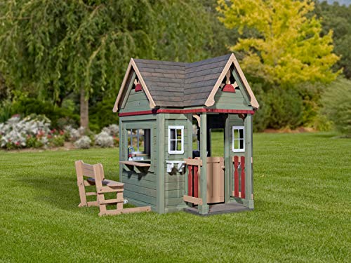 Backyard Discovery Victorian Inn All Cedar Outdoor Wooden Playhouse, Perfect for Small Yards, English Garden Bench, Awning Front Porch, Front Door, Flower Pots, Designed for Ages 2 to 10 yrs Old