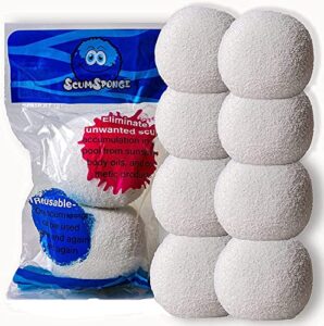 scumsponge for hot tub to soak up oils, original oil-absorbing spongeball, alternative for scumbug, ball and scum star, spa cleaner sponge for swimming pool, jacuzzi and hot tubs, 8 balls
