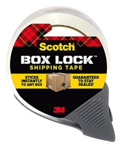 scotch box lock packaging tape, 1 roll with dispenser, 1.88 in x 1965 in, extreme grip packing, shipping and mailing tape, sticks instantly to any box (3950-rd)