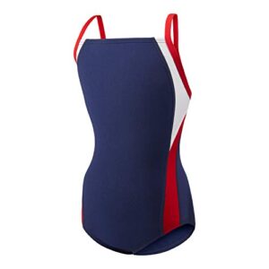 speedo girl’s swimsuit one piece endurance+ cross back solid youth team colors , navy/red/white, 22