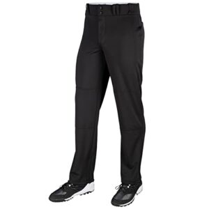 champro triple crown ob open-bottom loose-fit baseball pant in solid color with adjustable inseam and reinforced sliding areas, black, adult medium