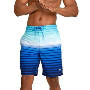 speedo men’s standard swim trunk knee length boardshort bondi striped, 20″ spray palace blue, xl