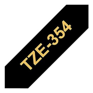 Brother Tze354 Tze Standard Adhesive Laminated Labeling Tape, 1-Inch W, Gold On Black